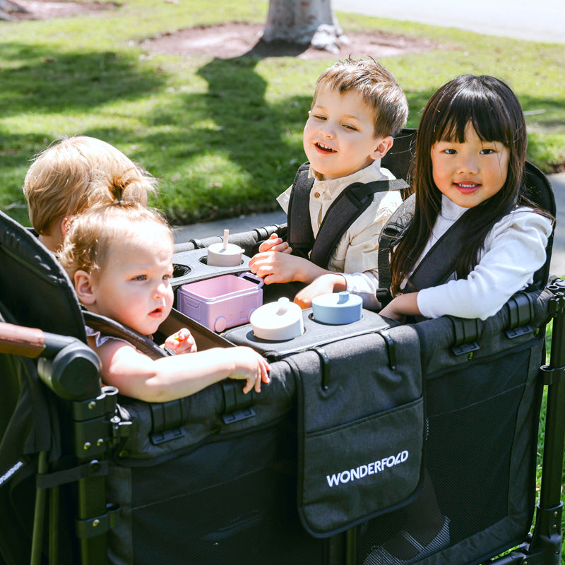 Flex snack tray table with convertible 4 cup holders - for stroller wagons