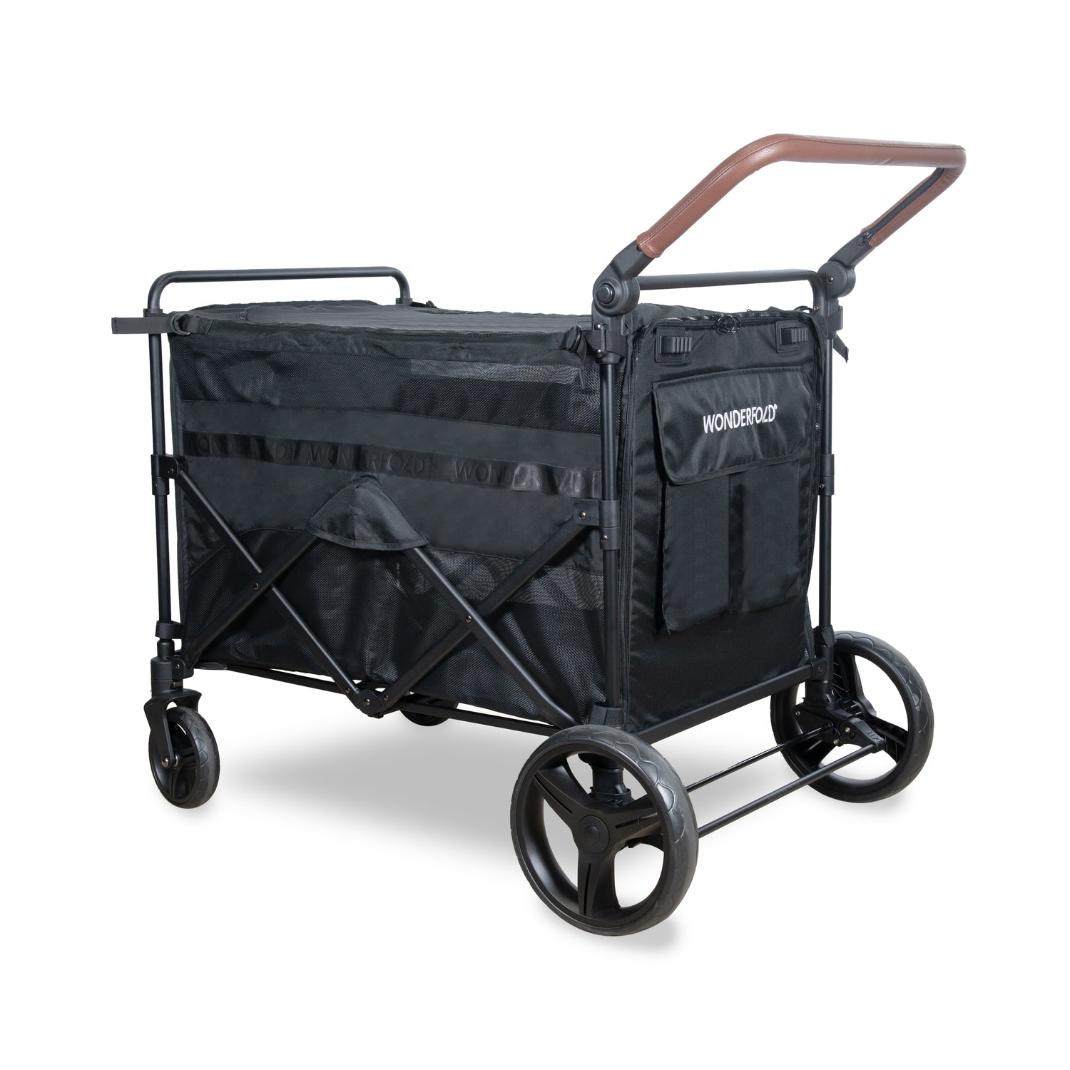 Rear side view of the PXL Large Pet Stroller Wagon with adjustable handle and full zippered canopy.